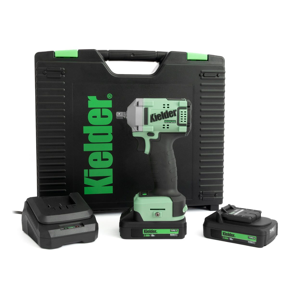 Kielder KWT-075-02 - 18V TYPE18 Brushless Cordless 3/8" Ultra Compact Impact Wrench Kit, 2 x 2.0Ah Li-ion TYPE18 Battery, Charger & Case