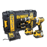 DeWalt DCK2500P2B-GB - 18V XR Tool Connect Brushless Hammer Drill Driver + Impact Driver with 2 x 5.0Ah Batteries