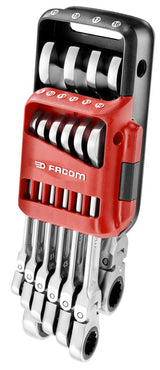 Facom 467BF.JP10 - Set of 10 Metric Hinged Ratchet Combination Wrenches / Spanners in a Portable Case