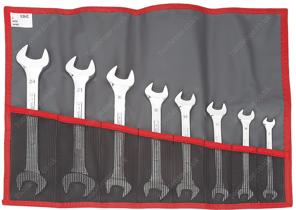 Facom 44.JE8T 8 Piece Open End Wrench Set 8 X 9 - 22 X 24mm