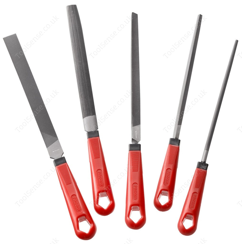 Facom LIM200EM.J5 - 5 Piece 2ND Cut File Set 200mm (8") Long With FITTED Handles